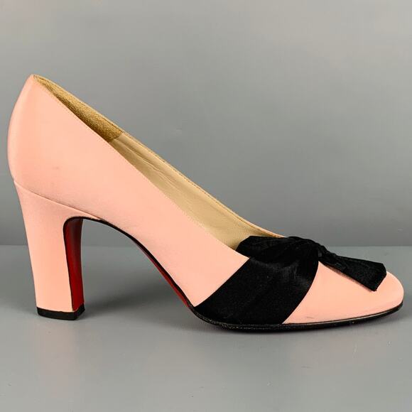 CHRISTIAN LOUBOUTIN Size 7.5 Pink Black Bow Pumps - Picture 2 of 11